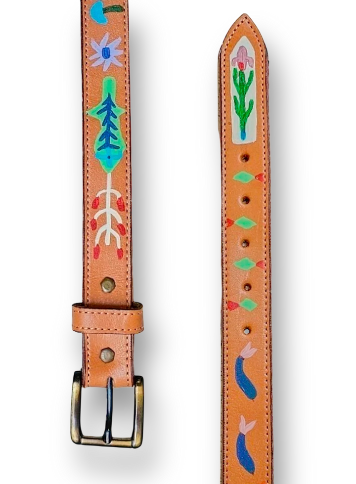 Hand-Painted Leather Belt (Size 32)