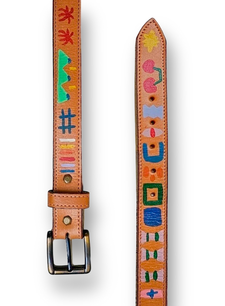 Hand-Painted Leather Belt (Size 30)