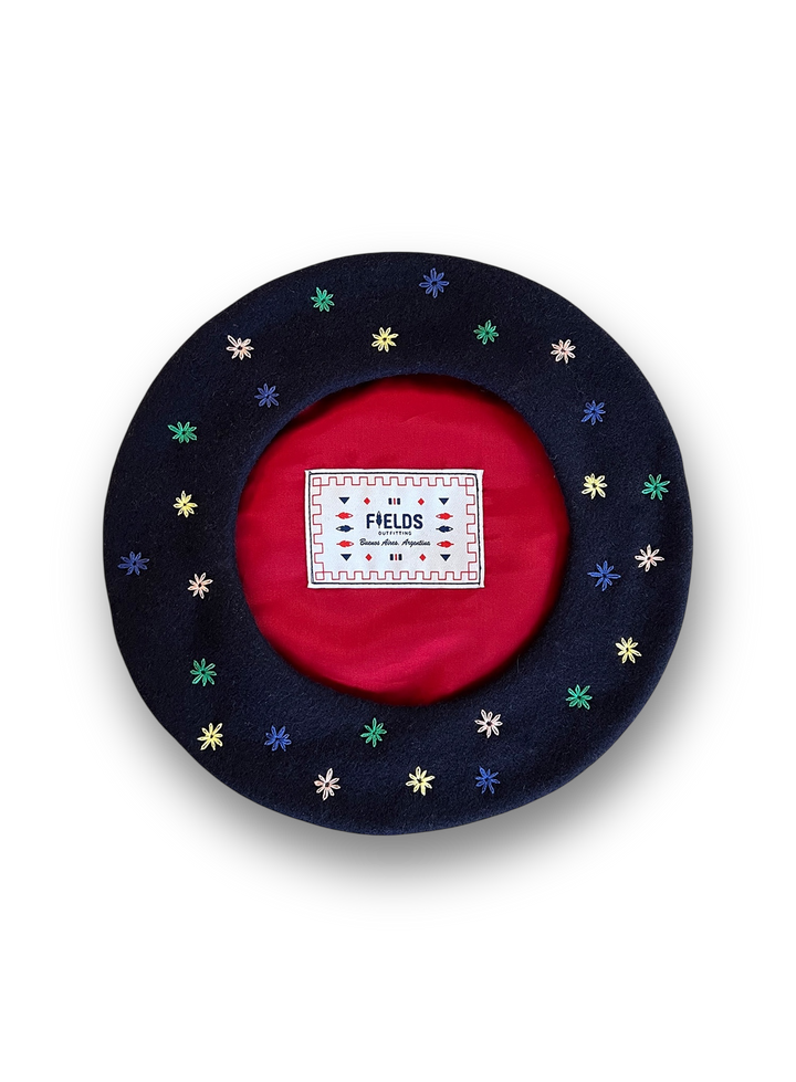 Embroidered Beret in Navy