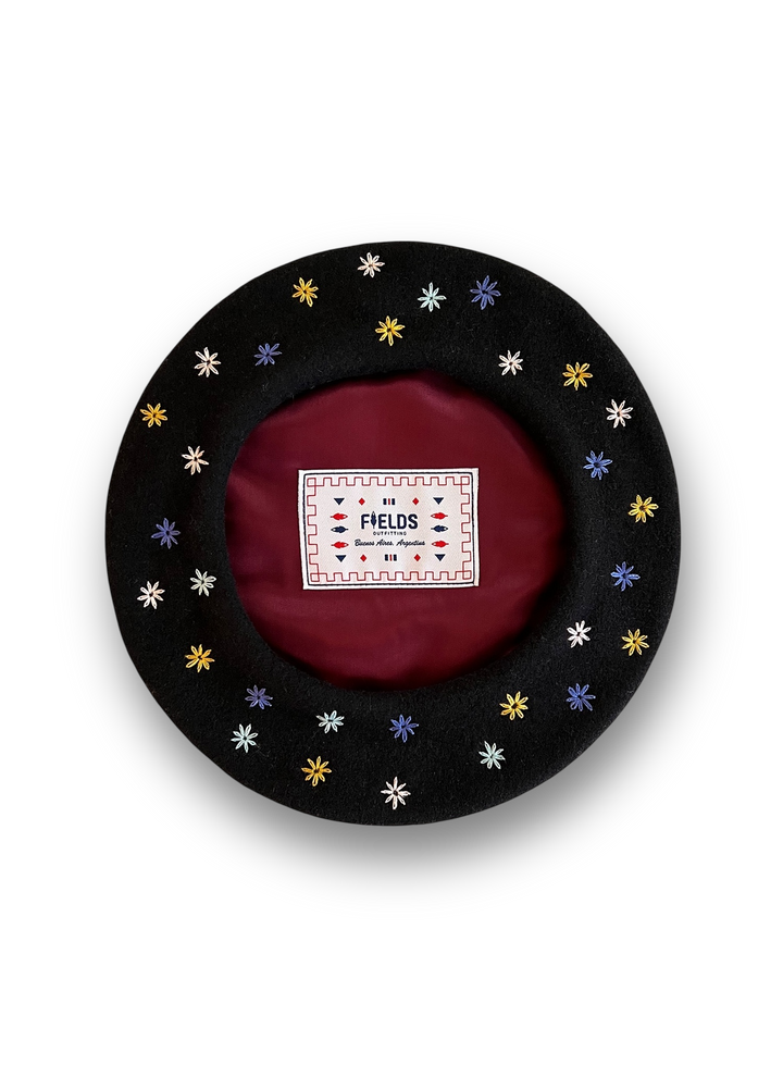 Embroidered Beret in Black
