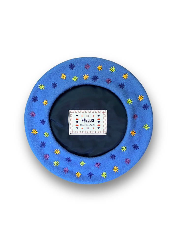 Embroidered Beret in Electric Blue