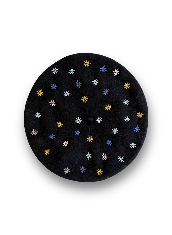 Embroidered Beret in Black
