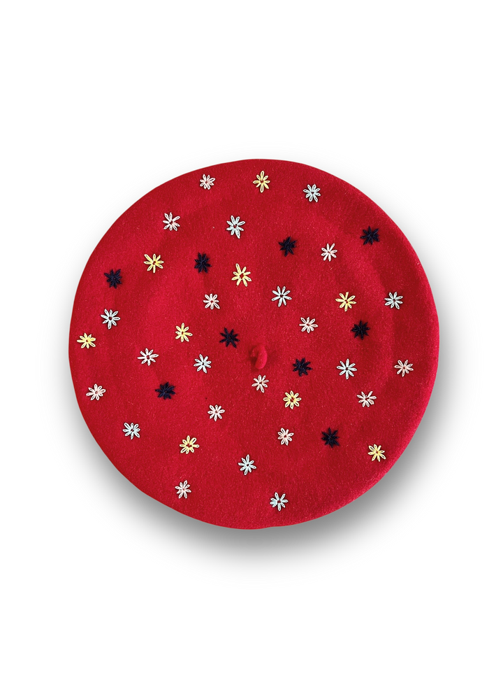 Embroidered Beret in Red