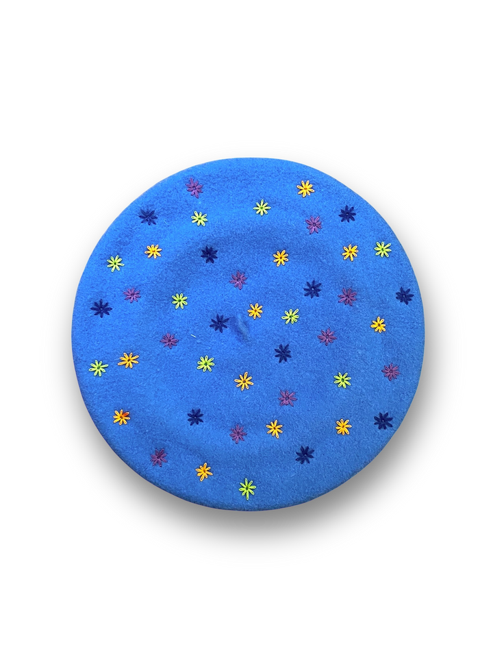 Embroidered Beret in Electric Blue