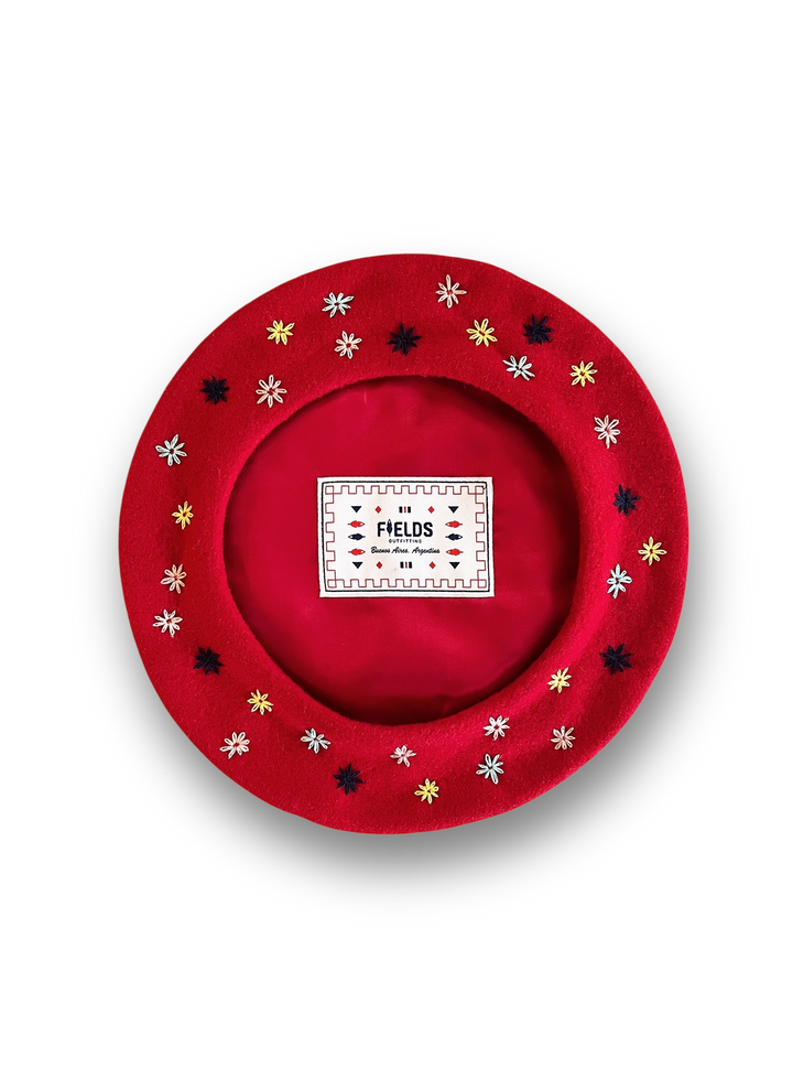 Embroidered Beret in Red