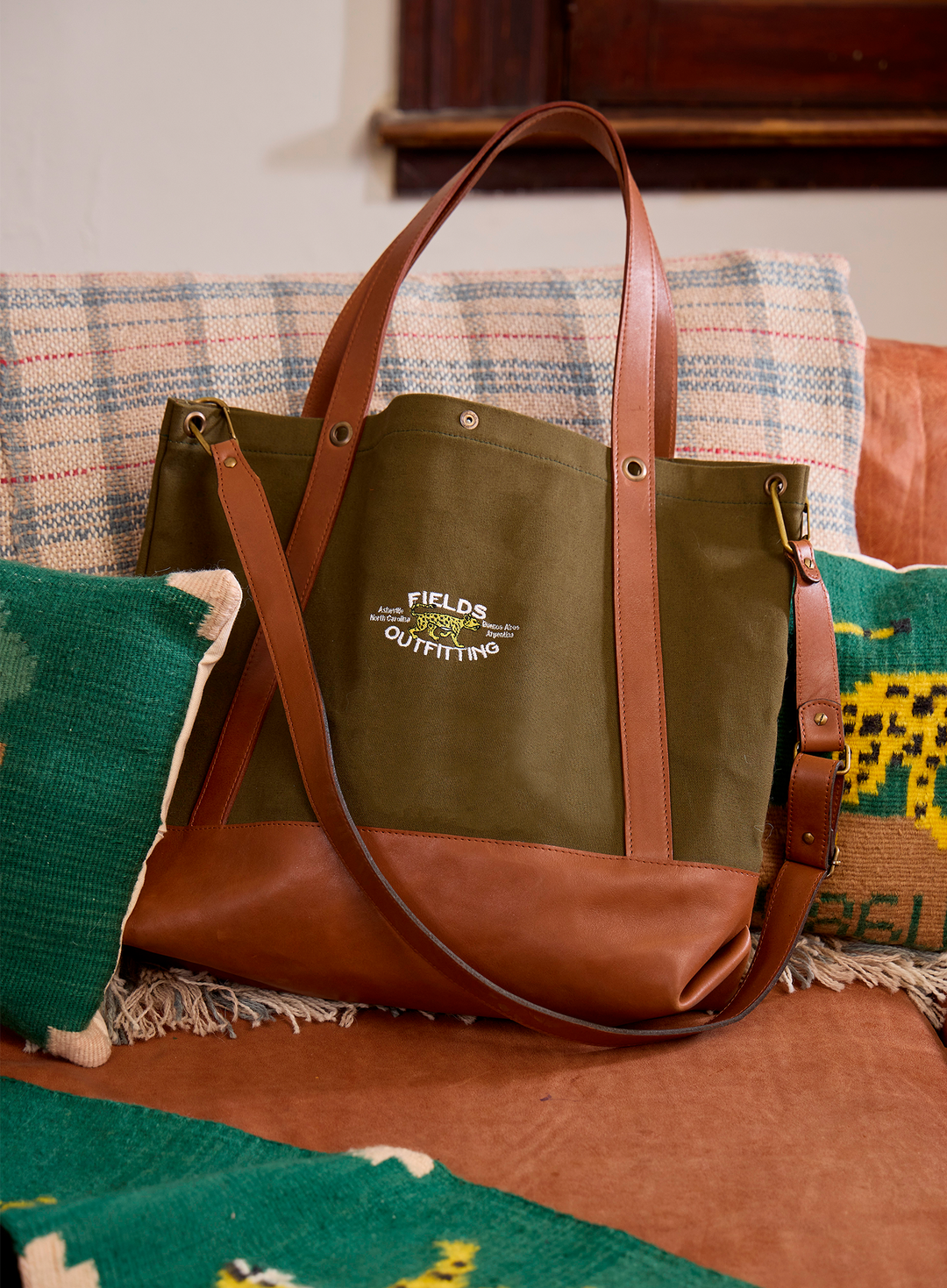 El Bolsón Forest Green Leather and Canvas Carryall