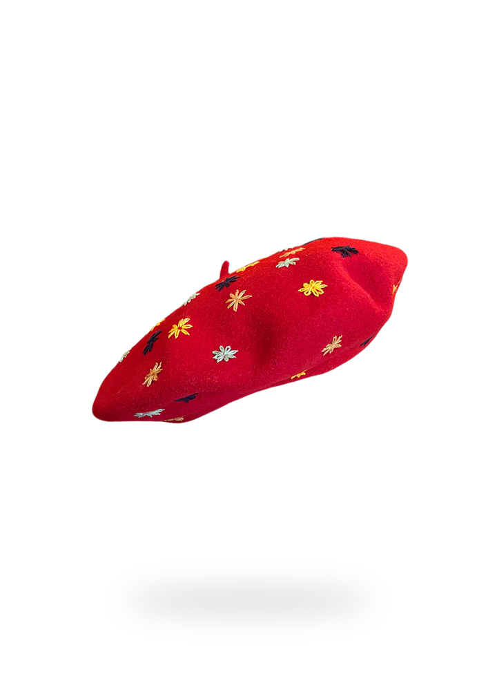 Embroidered Beret in Red