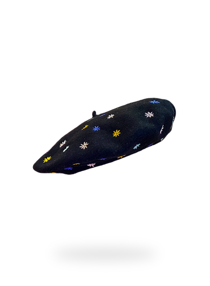 Embroidered Beret in Black