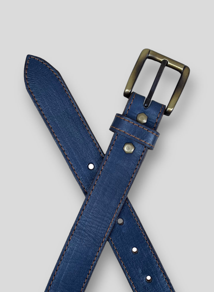 Navy Blue Leather Belt