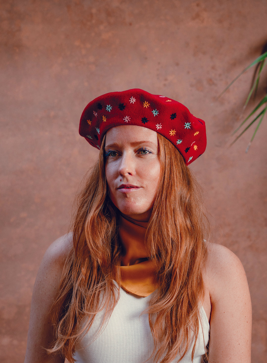 Embroidered Beret in Red