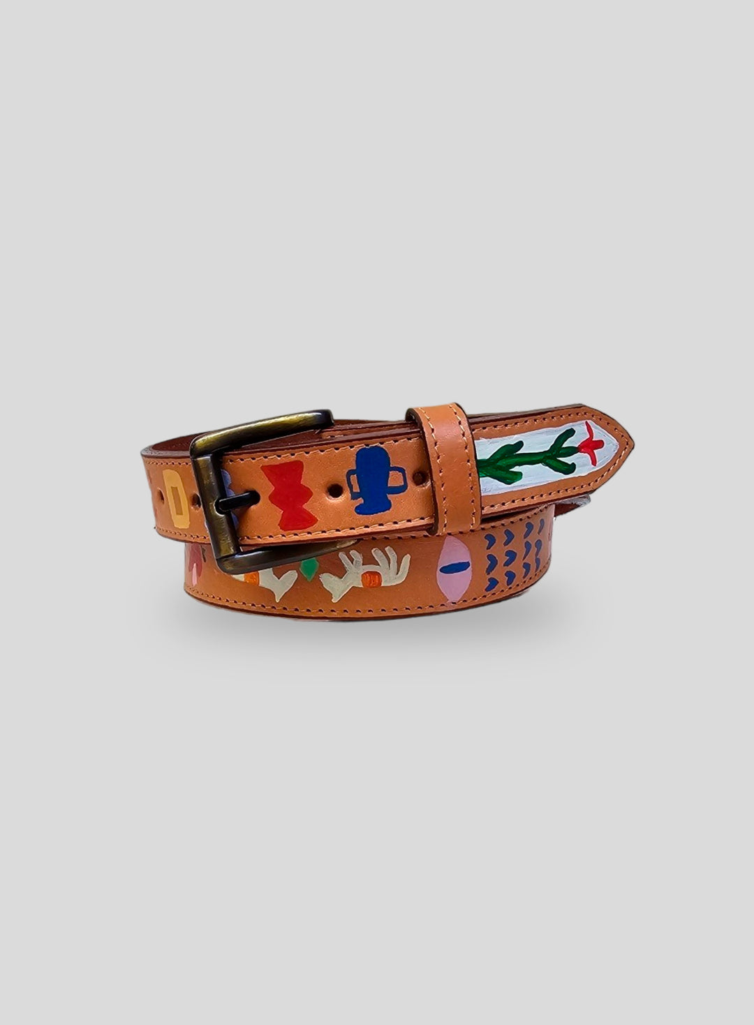 Hand-Painted Leather Belt 4 (Size 32)
