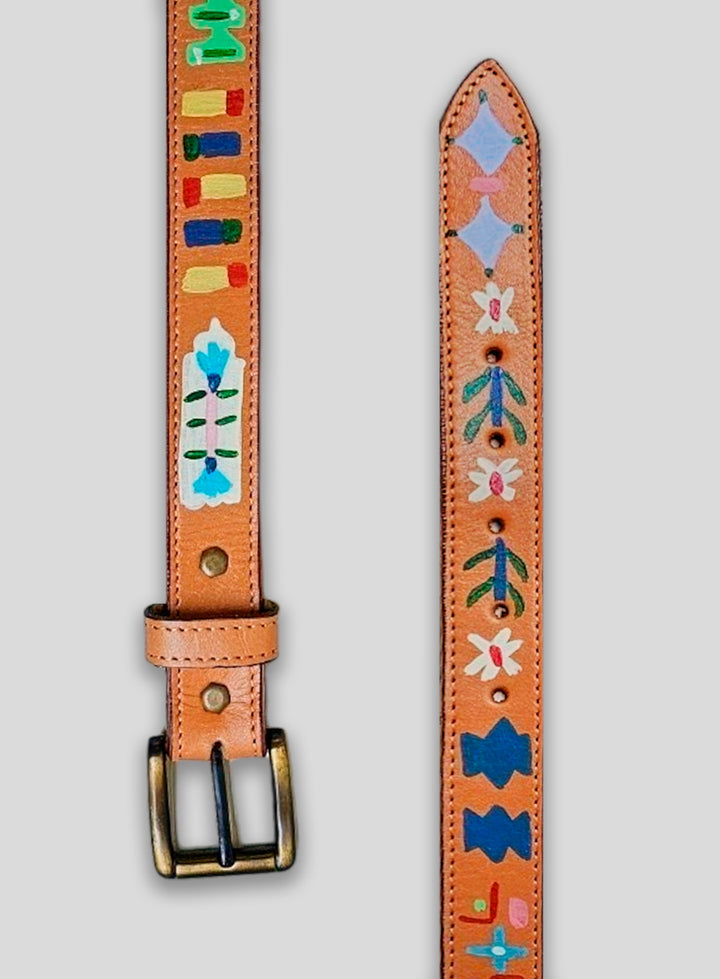 Hand-Painted Leather Belt 9 (Size 38)