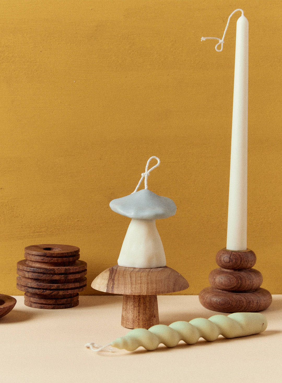Puffer Candle Holder in Algarrobo Wood