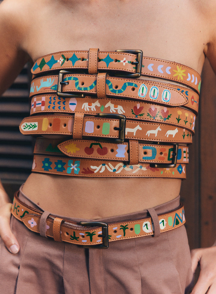 Hand-Painted Leather Belt 9 (Size 38)