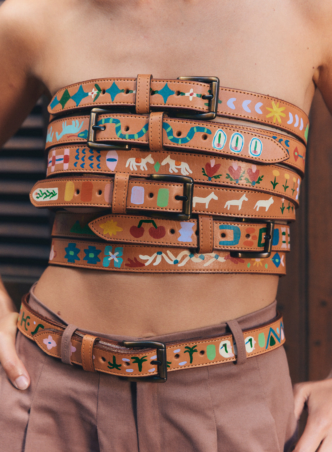 Hand-Painted Leather Belt 6 (Size 34)
