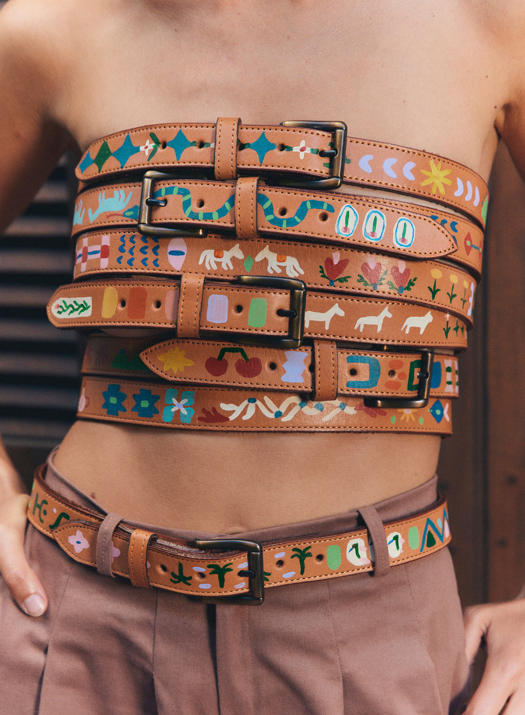 Hand-Painted Leather Belt (Size 26)