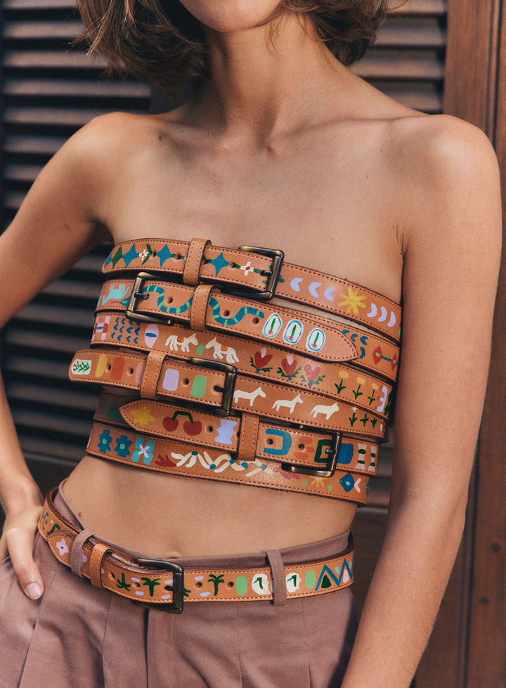Hand-Painted Leather Belt (Size 26)