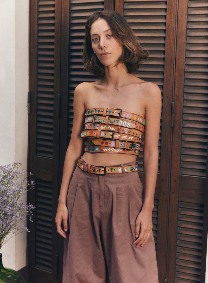 Hand-Painted Leather Belt (Size 32)