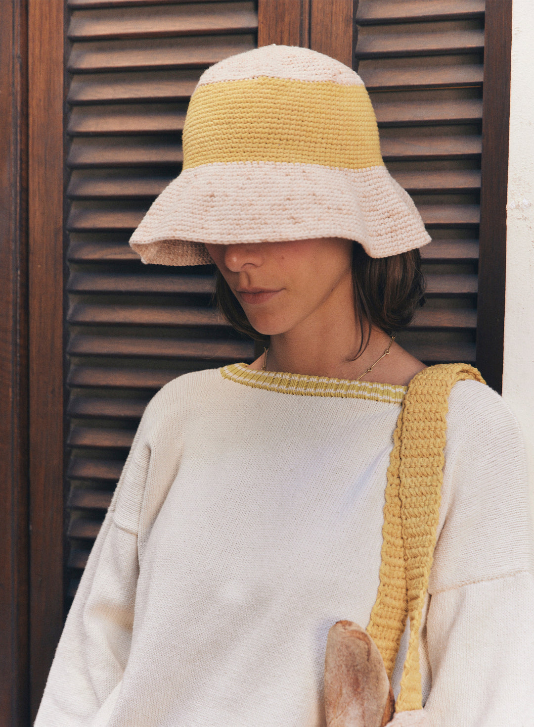 Undyed and Yellow Knit Crewneck Pullover