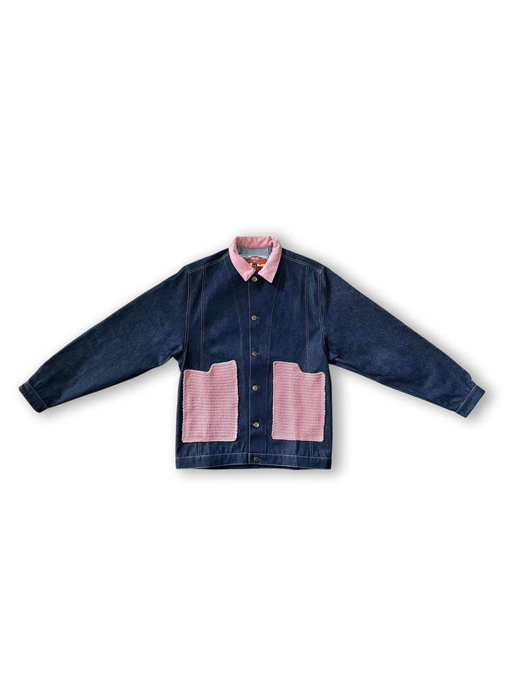 Pink Denim Crochet Jacket