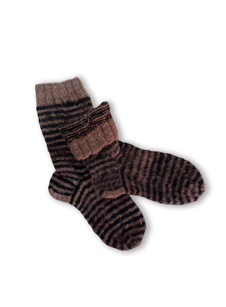Brown and Black Hand-Knitted Wool Socks