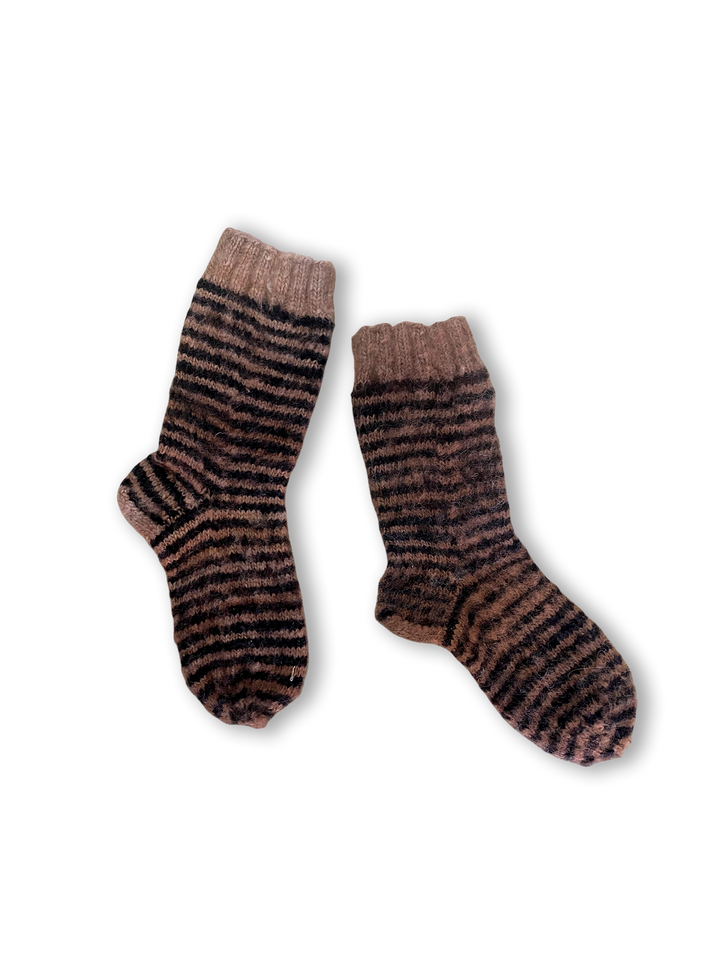 Brown and Black Hand-Knitted Wool Socks