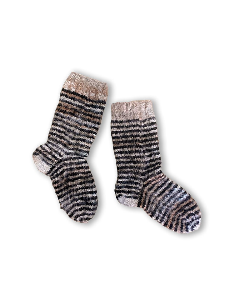 Black and White Hand-Knitted Wool Socks