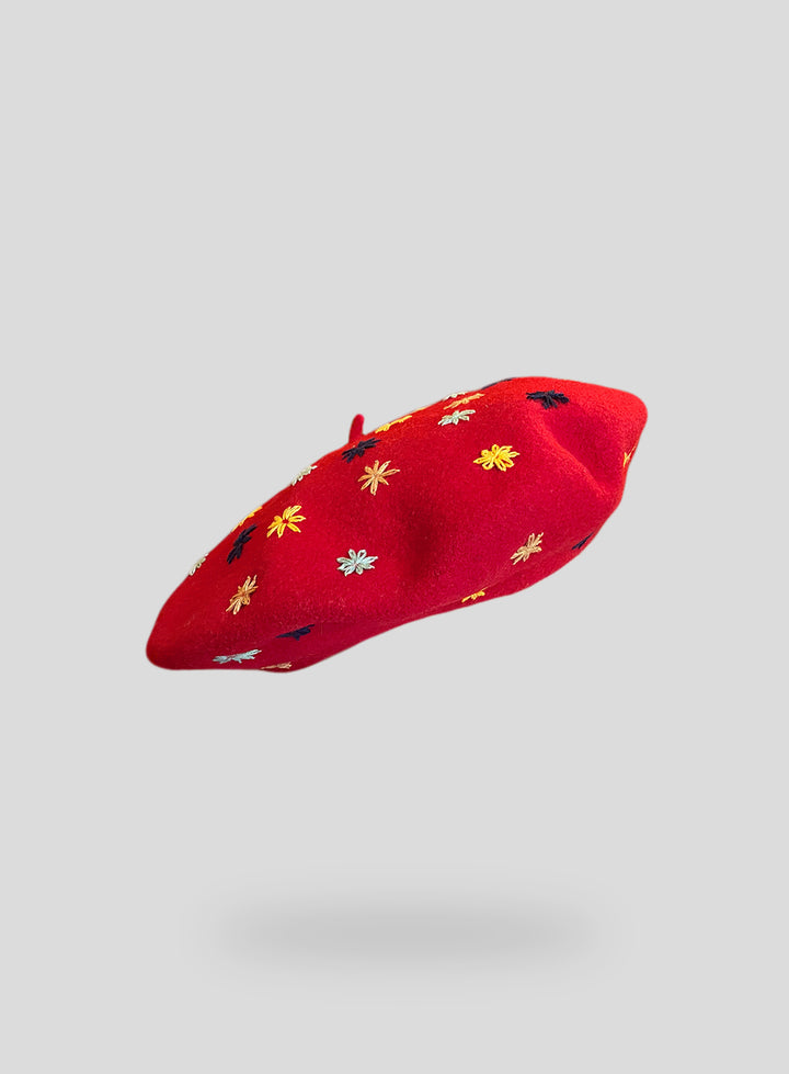 Embroidered Beret in Red