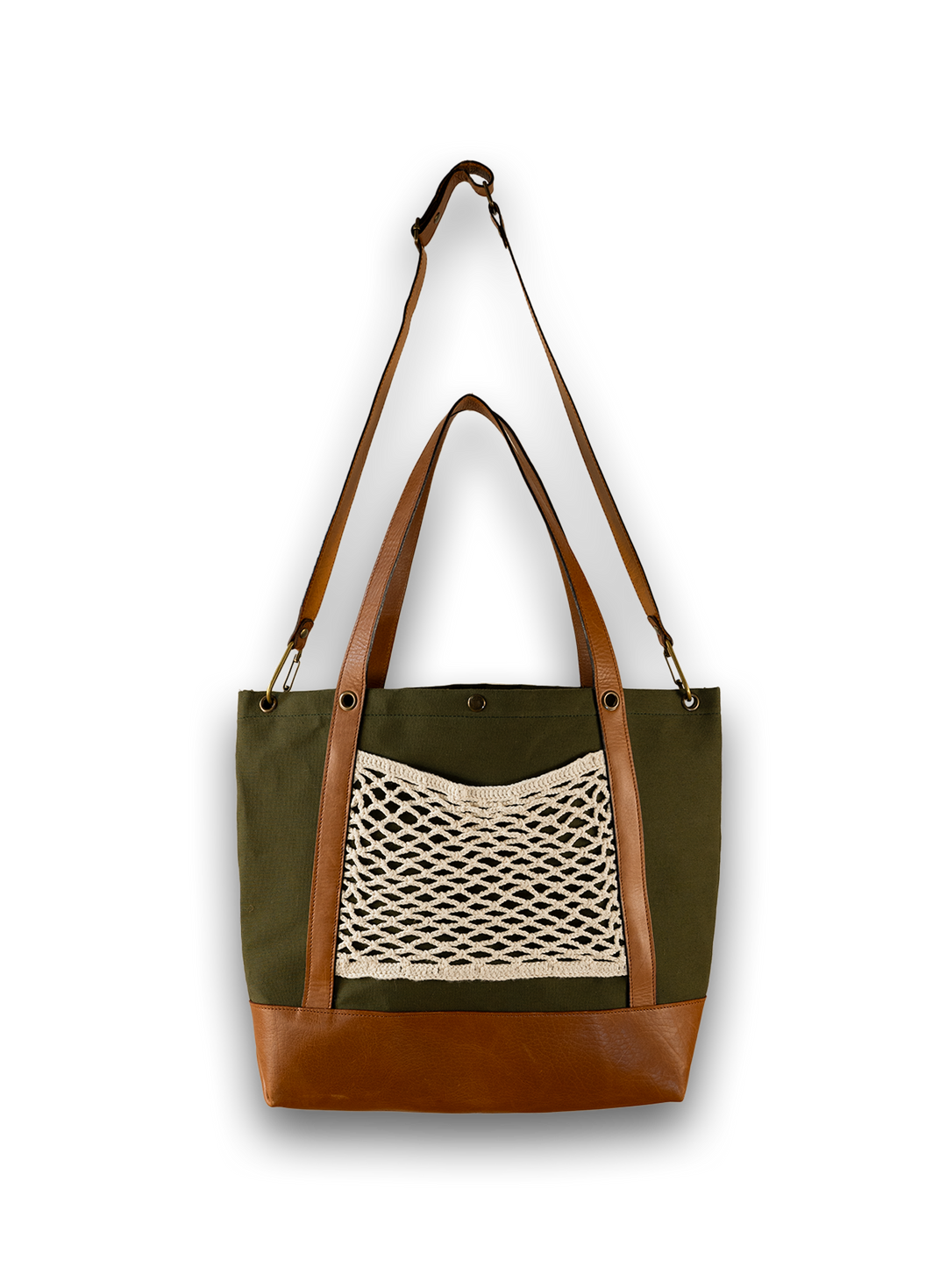El Bolsón Forest Green Leather and Canvas Carryall