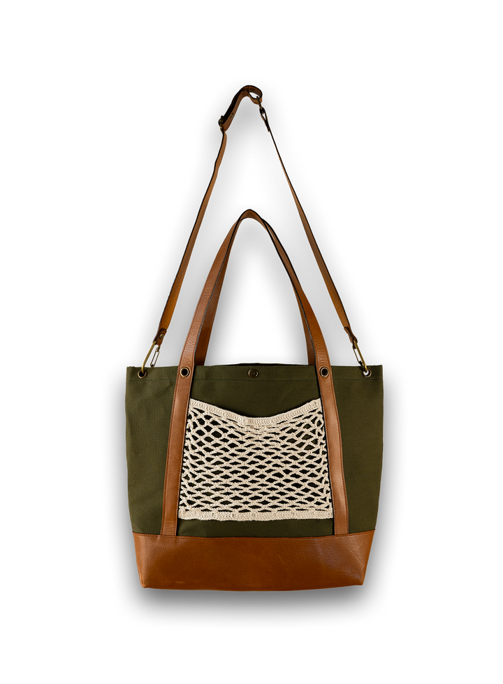 El Bolsón Forest Green Leather and Canvas Carryall